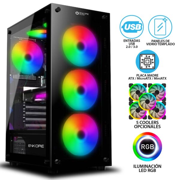 Case Gamer FALCON+ ENK 5000-RGB-350W Psu 350W 4Fan 12CM RGB