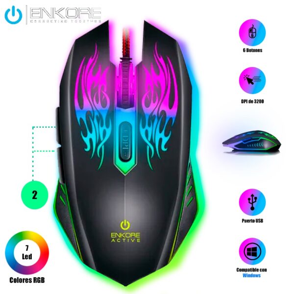 MOUSE GAMER ENKORE ACTIVE EKM300 USB LED - 3200 DPI