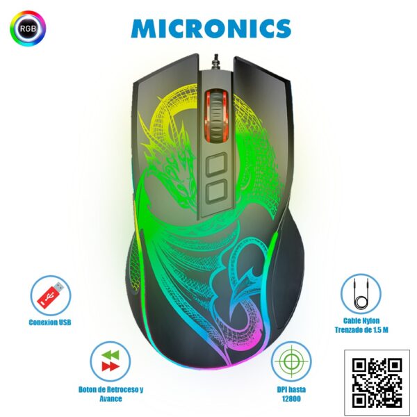 Mouse Gamer USB 7B 12800DPI Dragon MIC GM805