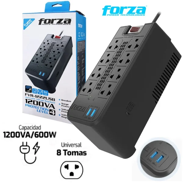 ESTABILIZADOR 1200VA(600W) FORZA FVR-1222USB - Imagen 2