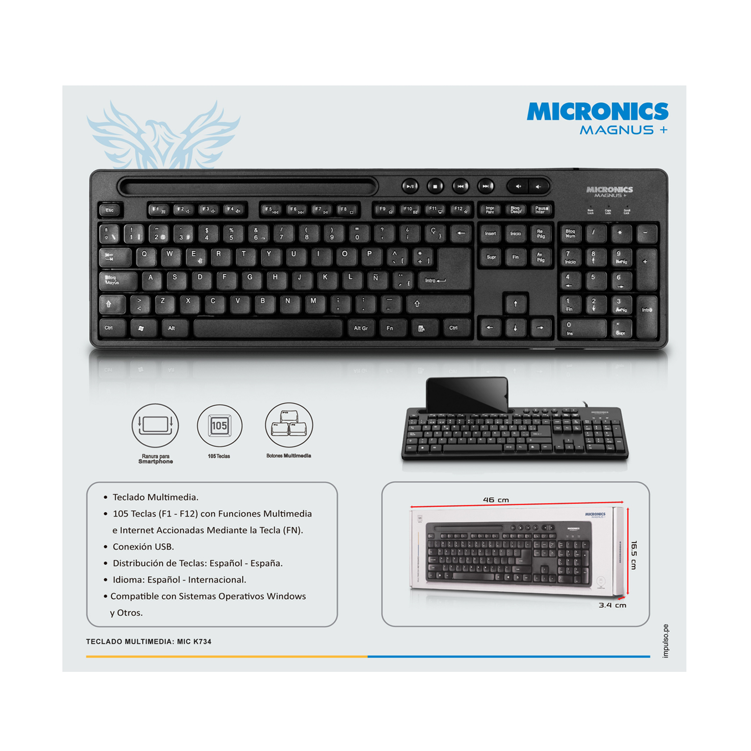 TECLADO MULTIMEDIA MICRONICS MAGNUS+  K734 - Imagen 3