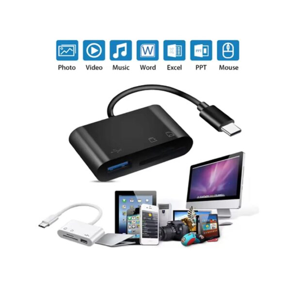 Adaptador 3 en 1 Tipo C a SD, TF, USB 3.0 COLOR NEGRO - Imagen 2