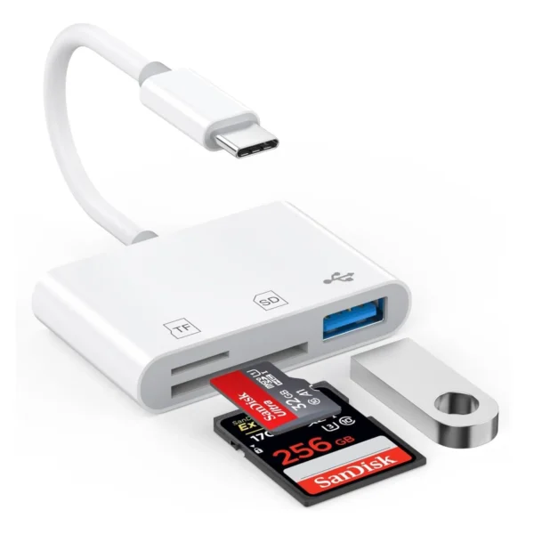 Adaptador 3 en 1 Tipo C a SD, TF, USB 3.0 COLOR BLANCO - Imagen 4
