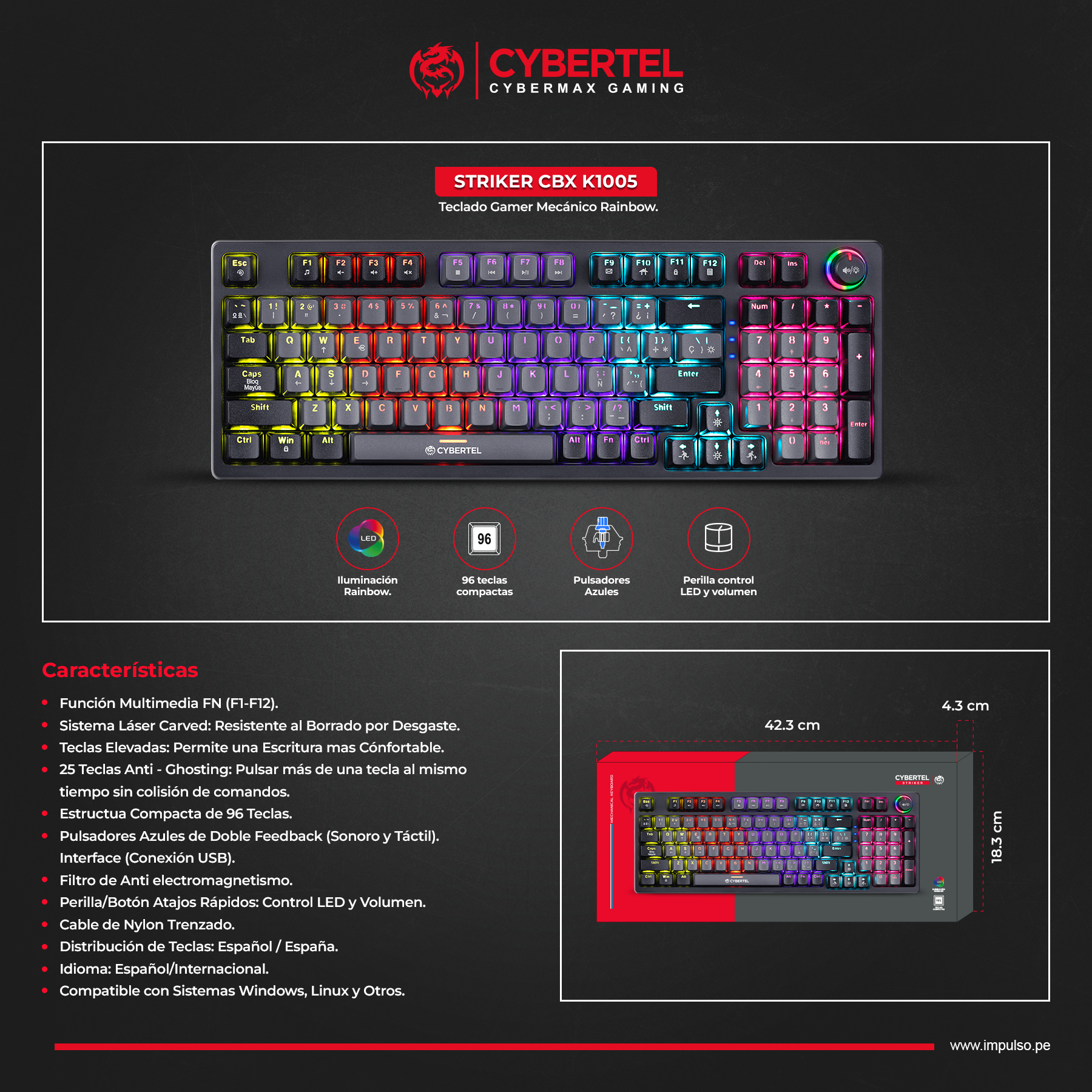 TECLADO MECANICO RGB CYBERTEL STRIKER CBX K1005+ - Imagen 2