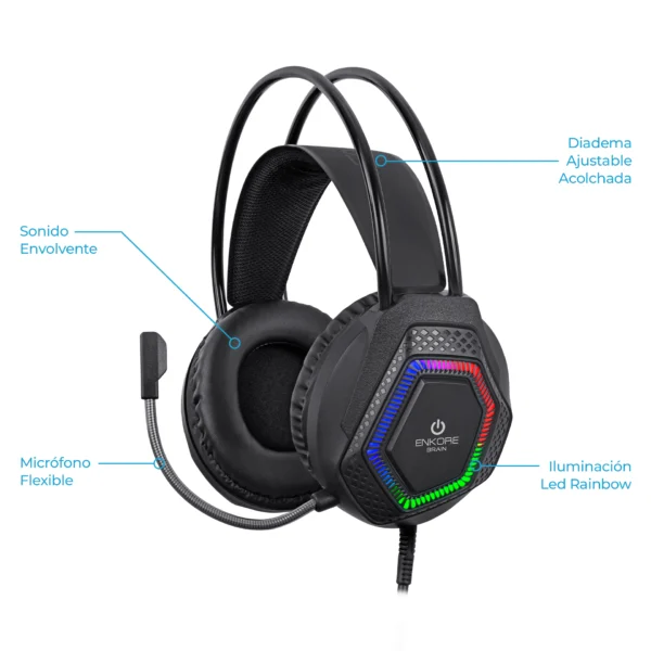Auriculares Gamer Enkore Brain 5.1 RGB – EKHG-1009U - Imagen 2
