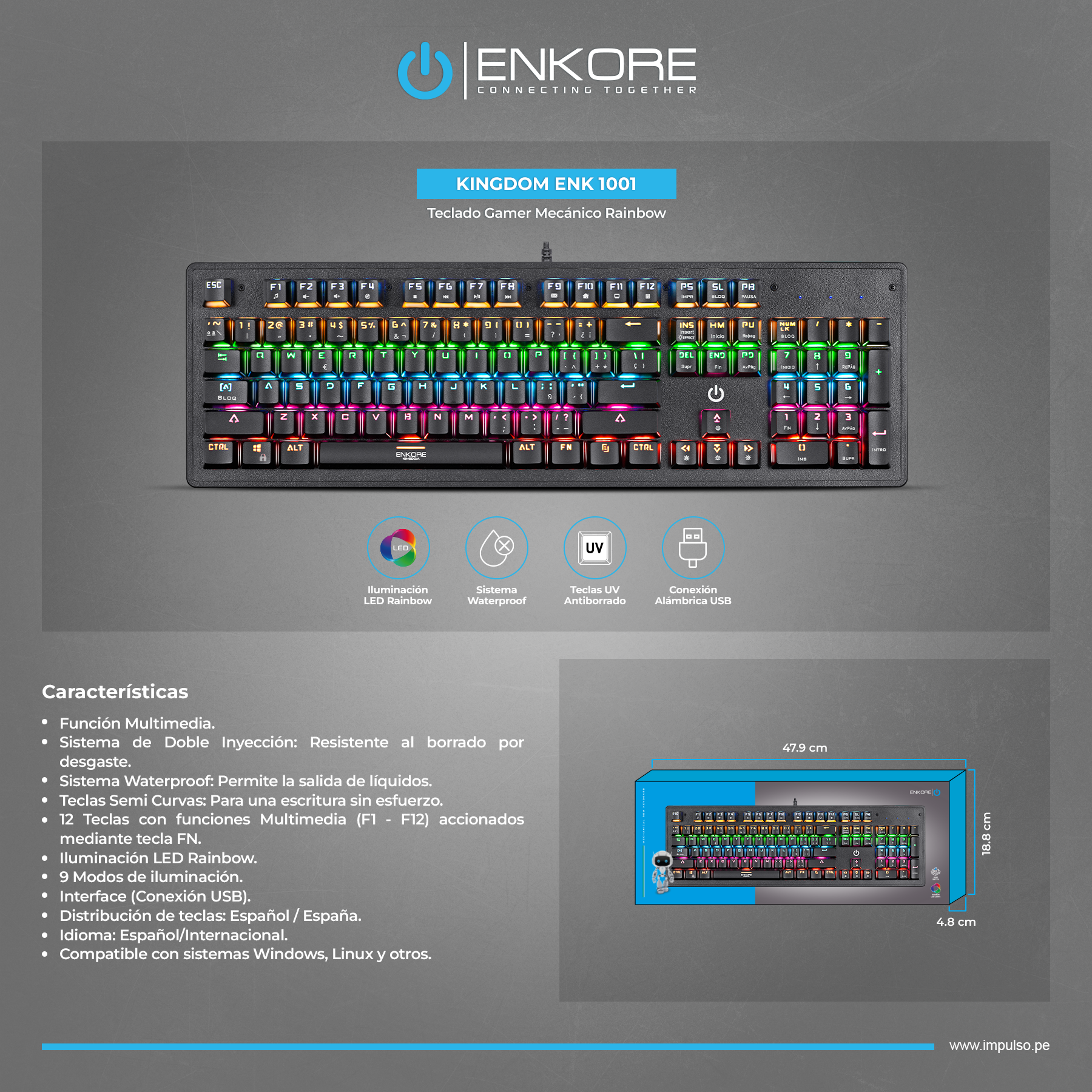 Teclado Mecánico Rainbow Antighostic Enkore Kingdom ENK 1001 - Imagen 3