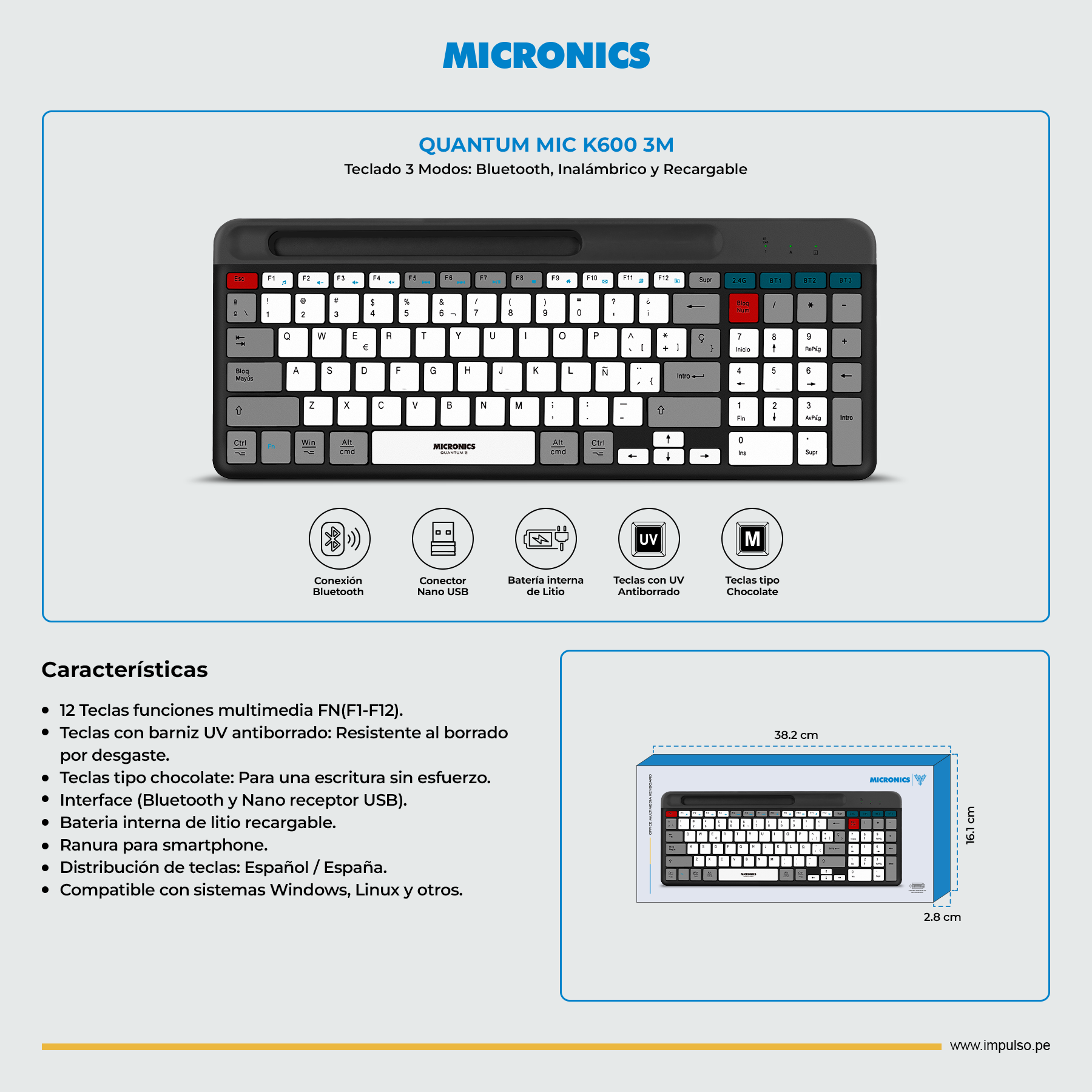 TECLADO MICRONICS QUANTUM 3 MIC K600-3M Negro - Imagen 5