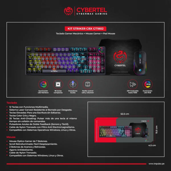 KIT STRIKER BLACK CBX GT1802 TECLADO GAMER MECANICO + MOUSE + PAD - Imagen 5