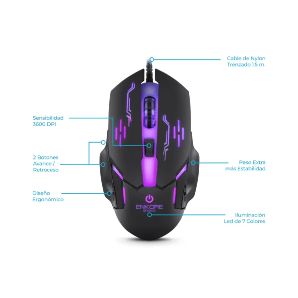 Enkore Bravio 5 - ENT G1000-5 Kit Gamer 5 en 1 con RGB Teclado y Mouse - Imagen 3