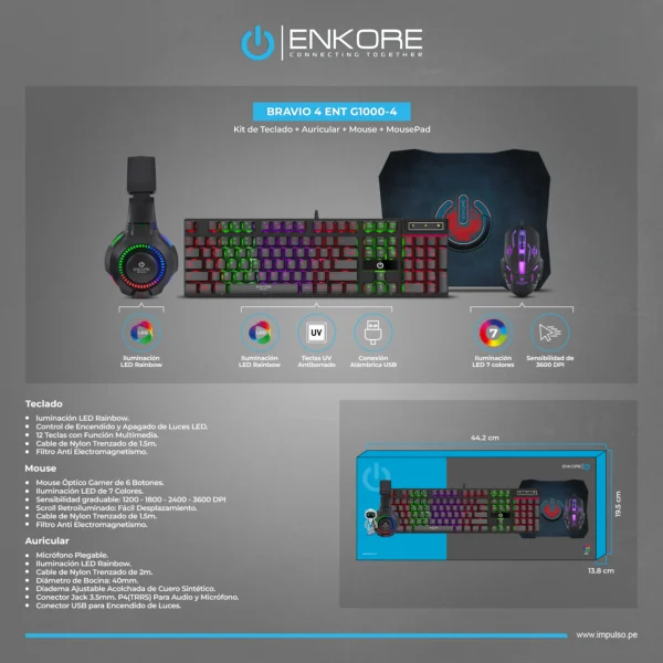 Combo Gamer Enkore 4 en 1 Bravio 4 ENT G1000-4 - Imagen 6