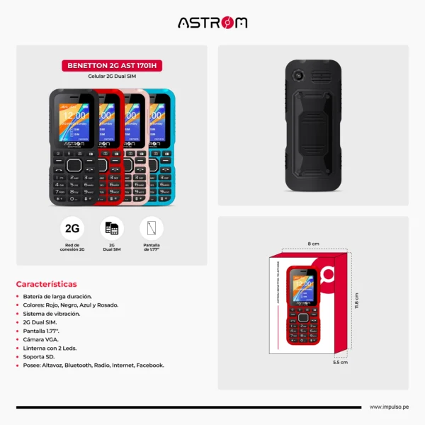 Celular Astrom AST 1701H 2.4 benethon 2G Dual Sim - Imagen 5