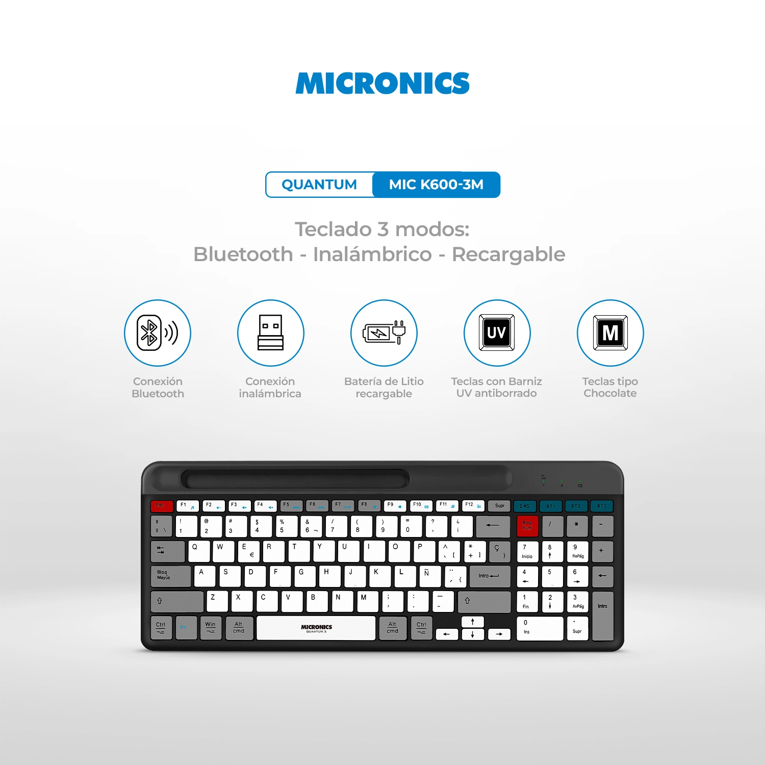 TECLADO MICRONICS QUANTUM 3 MIC K600-3M Negro - Imagen 2