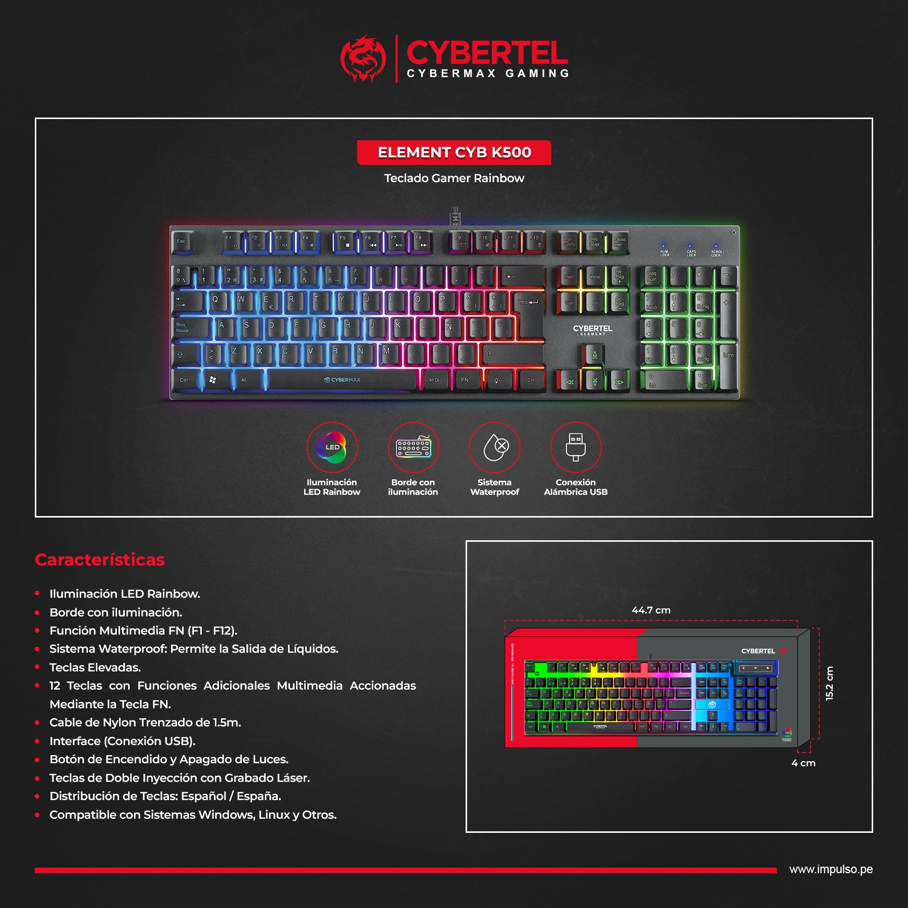 Teclado Gamer CYB K500 Rainbow RGB – Alto Rendimiento - Imagen 2
