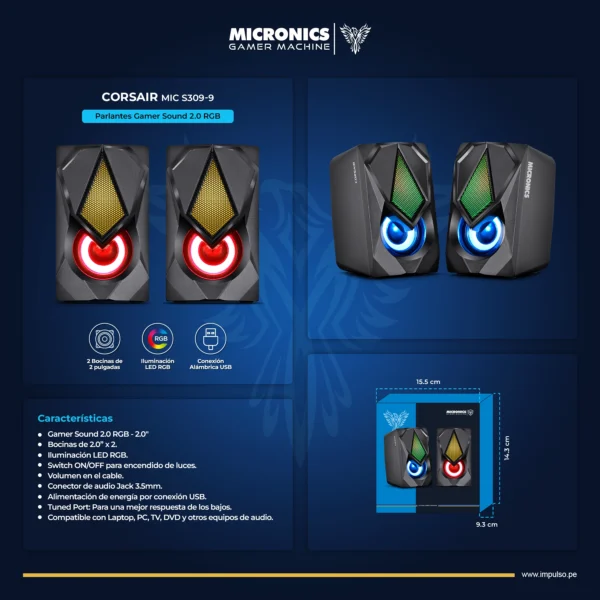 Parlante Micronics RGB Corsair - MIC S309-9 - Imagen 3