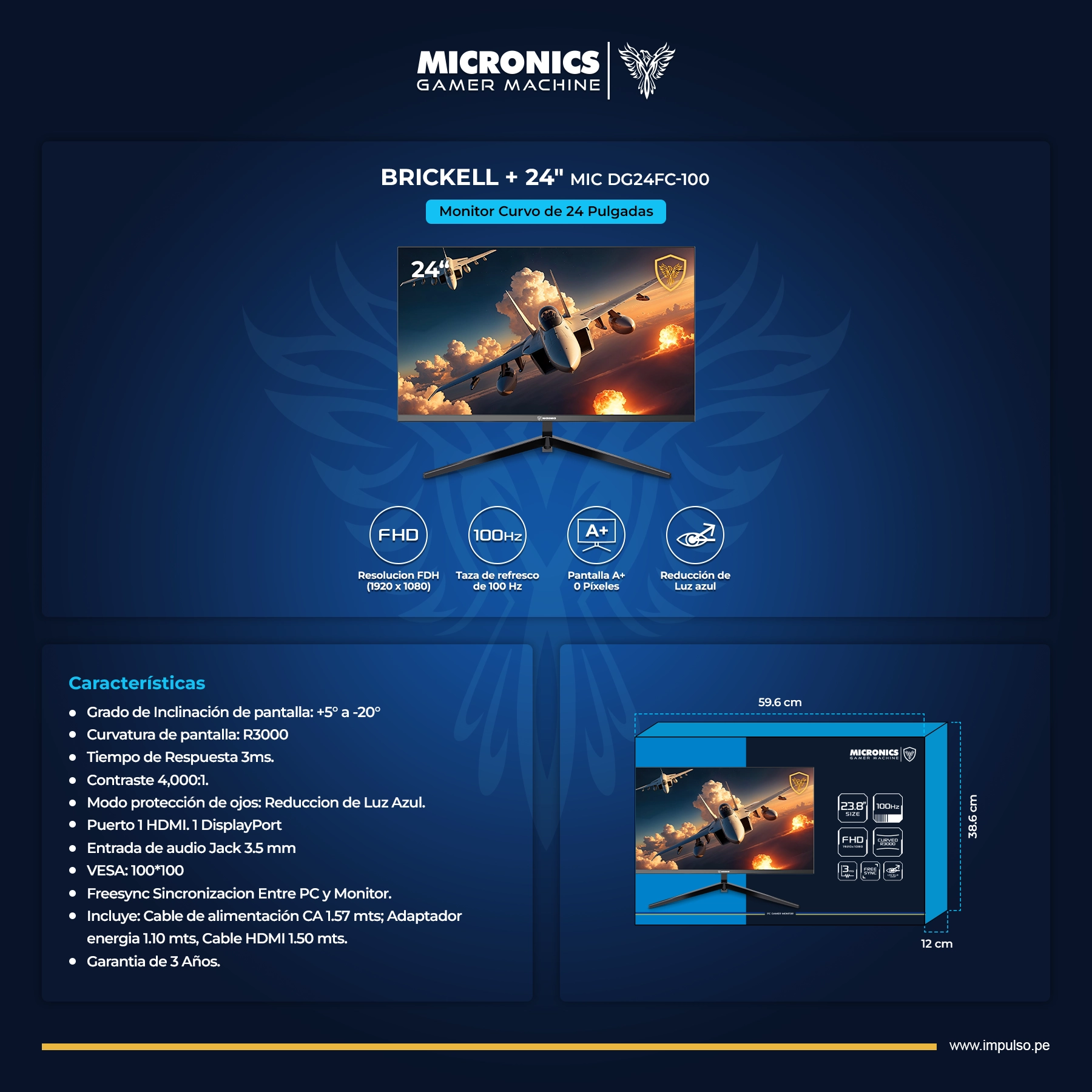 Monitor Curvo Micronics Brickell 24” GD24FC 100hz FHD 1920 x 1080 - Imagen 3