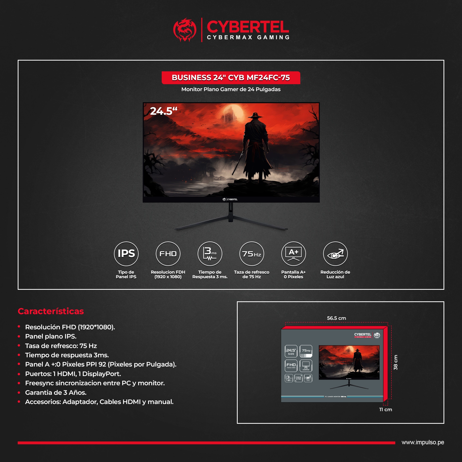 Monitor Gaming Cybertel MF24FC de 24 Full HD IPS 75hz 03ms - Imagen 2