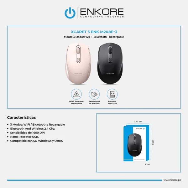 Mouse Inalámbrico Xcaret 3 ENK M208-3 - Imagen 2