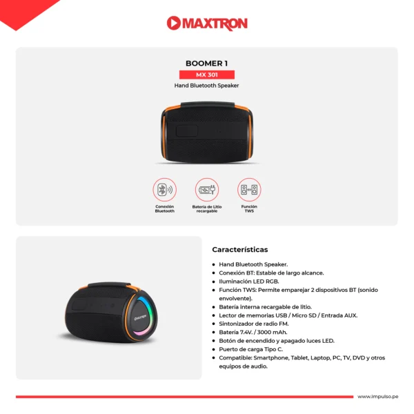 PARLANTE PORTATIL MAXTRON BOOMER 1 - MX 301 - Imagen 5