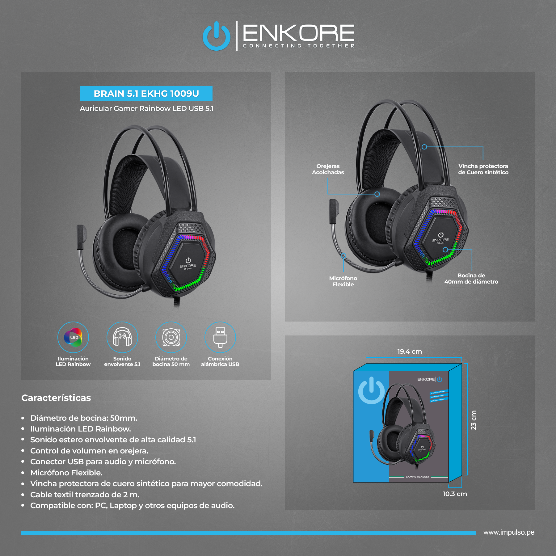 Auriculares Gamer Enkore Brain 5.1 RGB – EKHG-1009U - Imagen 5