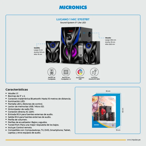 Parlante Micronics Lugano 1 - MIC S7037BT - Imagen 4