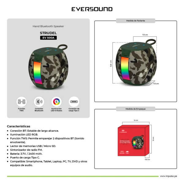 PARLANTE PORTATIL EVERSOUND STRUDEL - EV 500A - Imagen 5