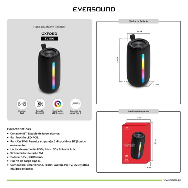 PARLANTE PORTATIL EVERSOUND OXFORD - EV 502 - Imagen 3