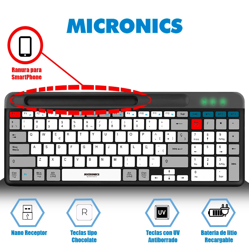 TECLADO MICRONICS QUANTUM 3 MIC K600-3M Negro