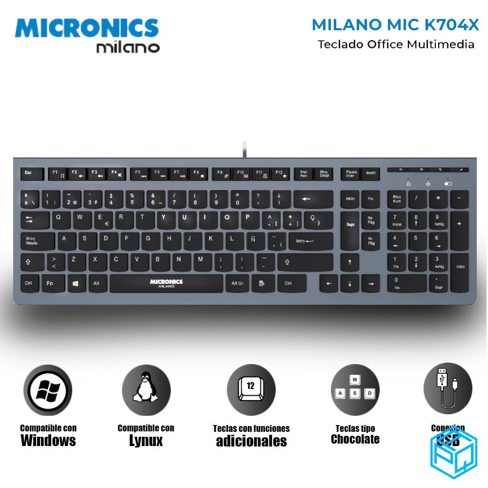 TECLADO USB MICRONICS MILANO MIC K704X MULTIMEDIA