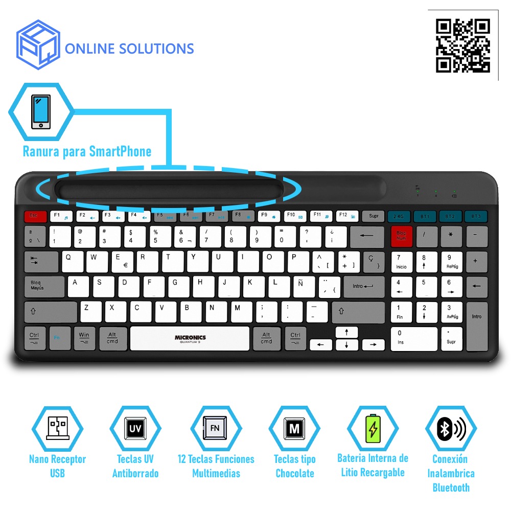 TECLADO MICRONICS QUANTUM 3 MIC K600-3M Negro