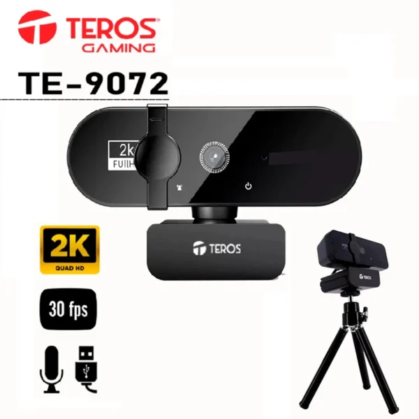 Webcam TEROS TE-9072, 2K, micrófono incorporado, USB 2.0