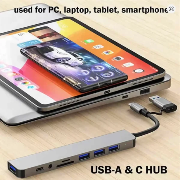 Adaptador Hub 8 en 1Tipo C Lector de tarjetas SD TF 3,5 - Imagen 4