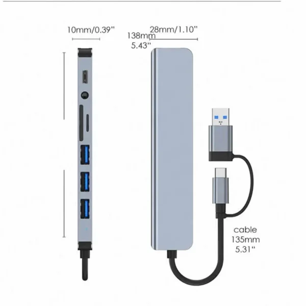 Adaptador Hub 8 en 1Tipo C Lector de tarjetas SD TF 3,5 - Imagen 3