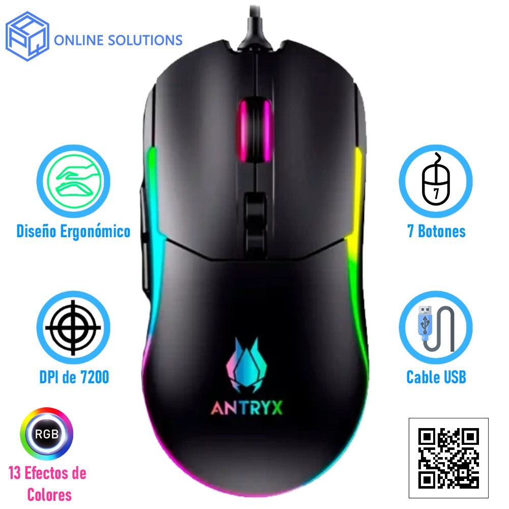 MOUSE GAMER ANTRYX M660 (AGM-M660K) 7200 DPI| LED-RGB
