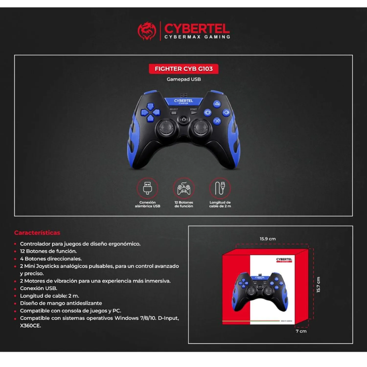 Mando Para Pc Gamepad Cybertel Fighter CYB G103 - Imagen 2