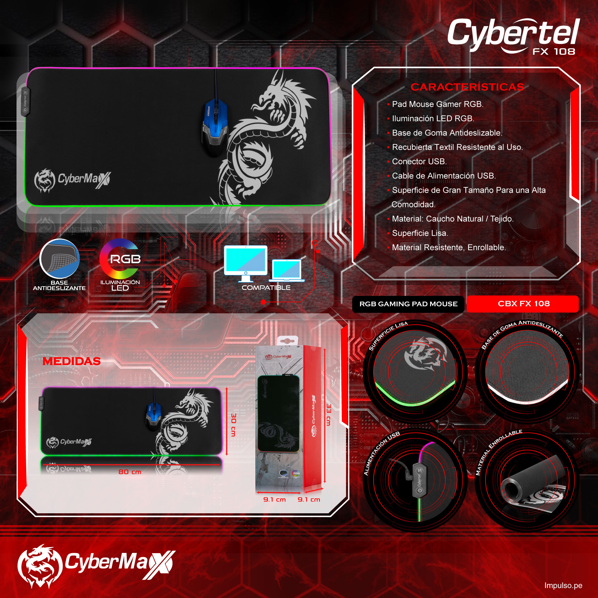 PAD MOUSE CYBERTEL CBX FX108 RGB CYBERMAX - Imagen 2