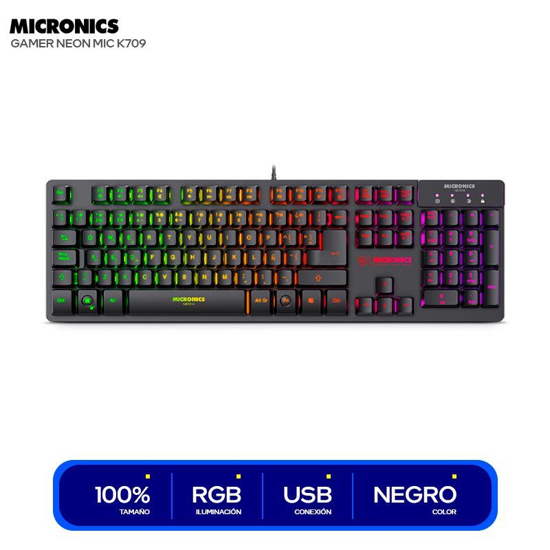 TECLADO MICRONICS NEON NEGRO K709