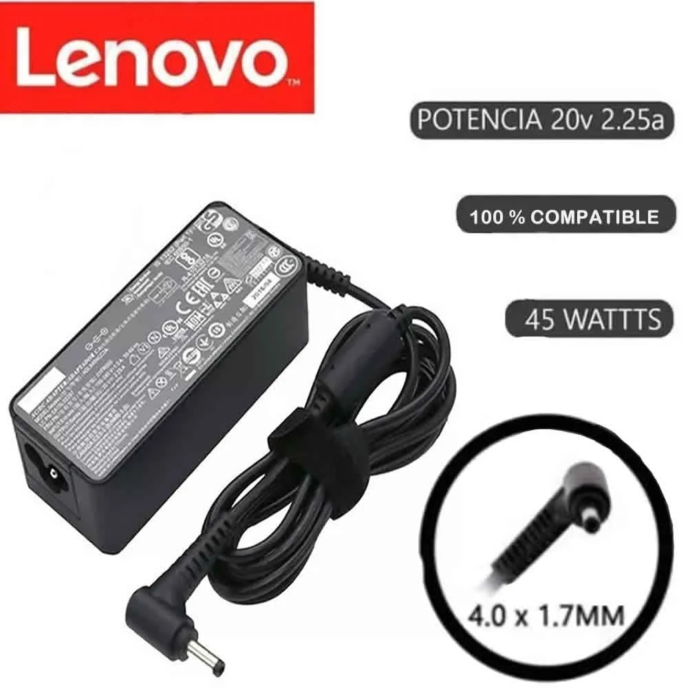 CARGADOR LENOVO 20V 2.25 P. FINA 45 WATTS 4.0*1.7 (00557)